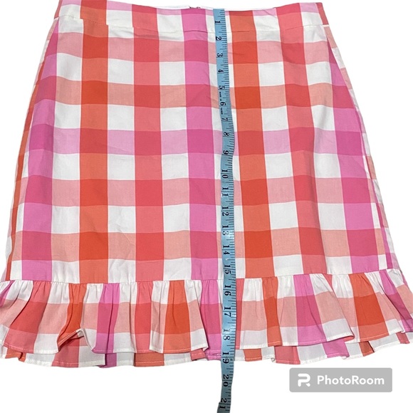 J. Crew Gingham Plaid Ruffle Skirt Pink and Orange Size 2 NWT - Picture 13 of 13
